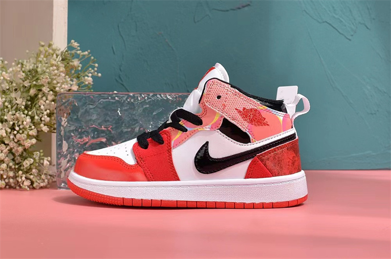Youth Running Weapon Air Jordan 1 White/Red Shoes 0140